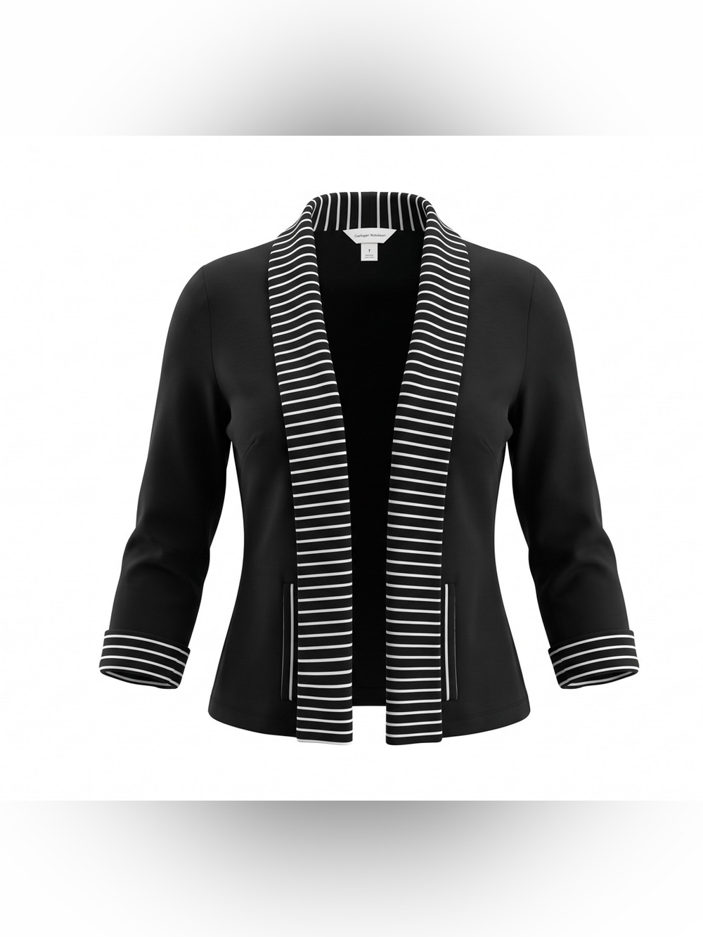 Christopher & Banks Ponte Knit Blazer Black White Striped Trim L NWT